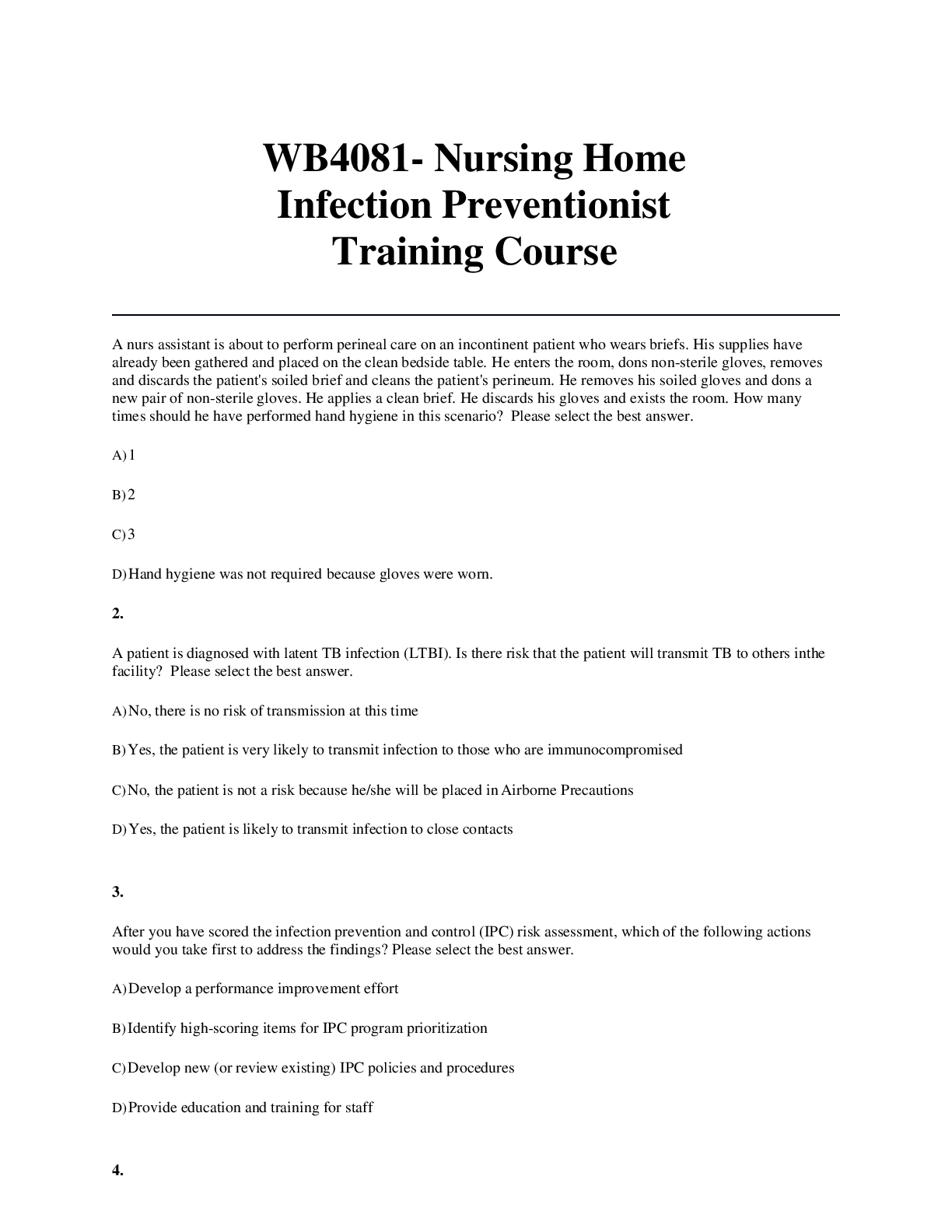 Preview image for WB4081- Nursing Home Infection Preventionist Training Course Questions and Answers With Complete Solution